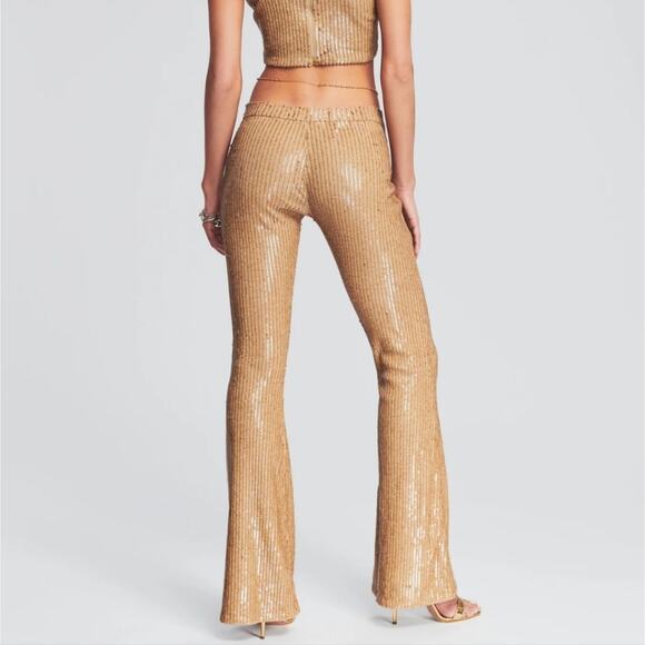 Retrofête Julien Sequin Knit Flare Pants Nude Tan High Rise L NWT Party - Picture 5 of 15
